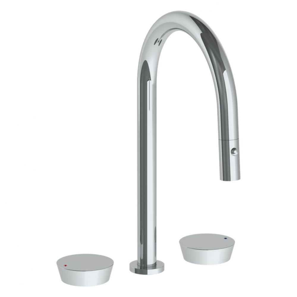 Deck Mounted 3 Hole Gooseneck Top Kitchen Faucet with Pull Down Spray