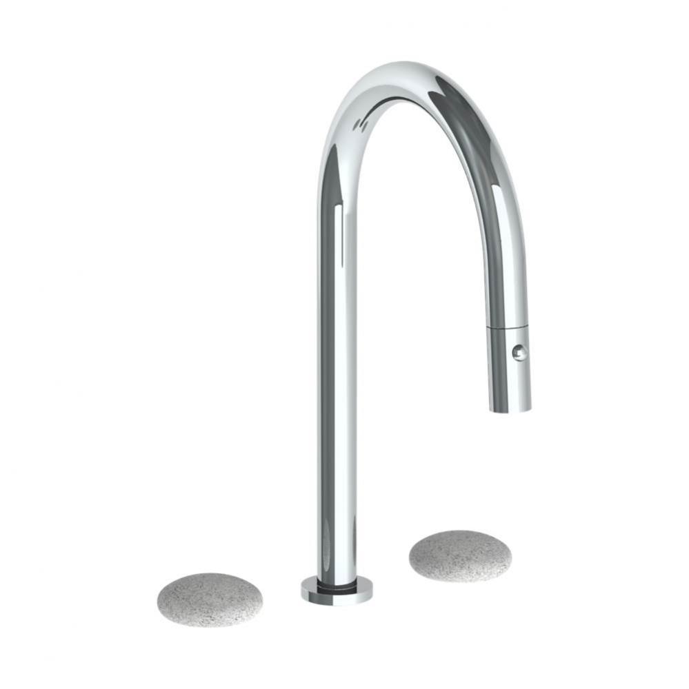 Deck Mounted 3 Hole Gooseneck Top Kitchen Faucet with Pull Down Spray