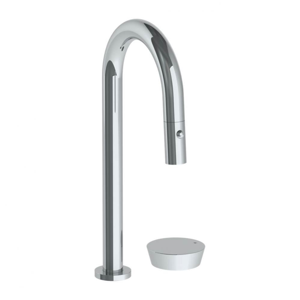 Deck Mounted 2 Hole Gooseneck Prep Faucet with Pull Down Spray