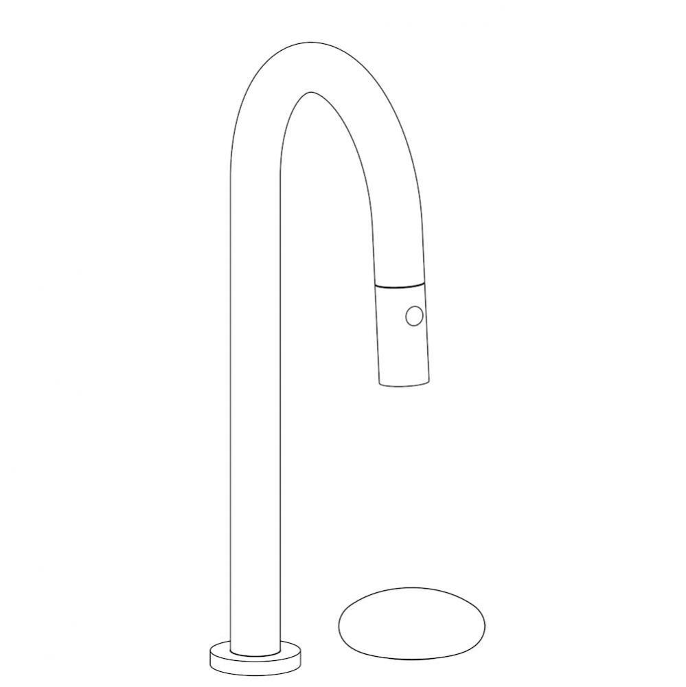 Deck Mounted 2 Hole Gooseneck Prep Faucet with Pull Down Spray