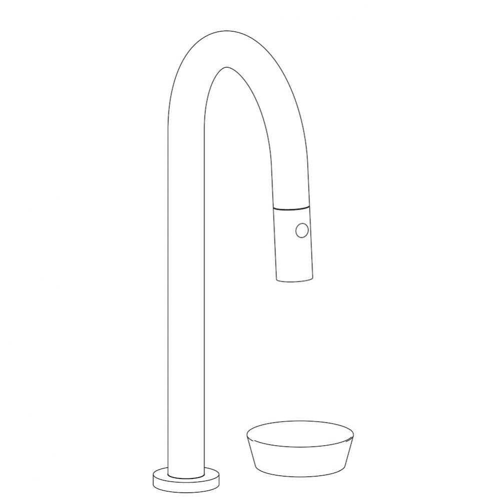 Deck Mounted 2 Hole Gooseneck Prep Faucet with Pull Down Spray