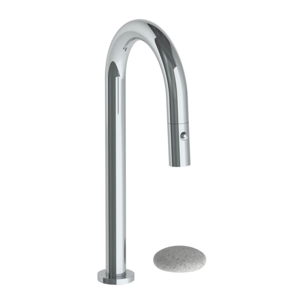 Deck Mounted 2 Hole Gooseneck Prep Faucet with Pull Down Spray