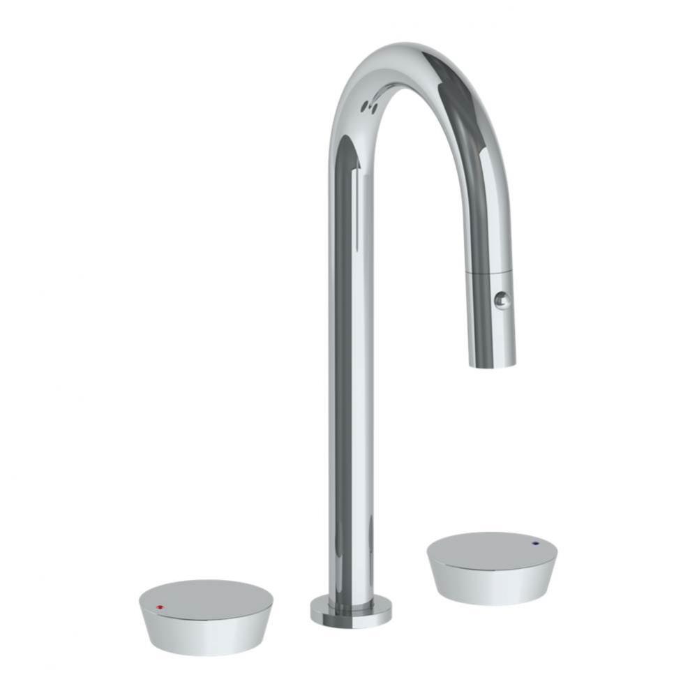 Deck Mounted 3 Hole Gooseneck Prep Faucet with Pull Down Spray