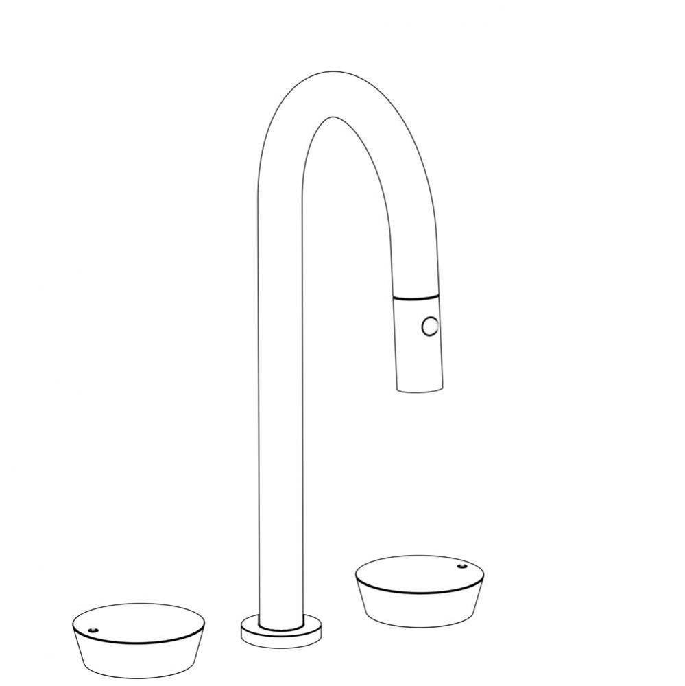 Deck Mounted 3 Hole Gooseneck Prep Faucet with Pull Down Spray