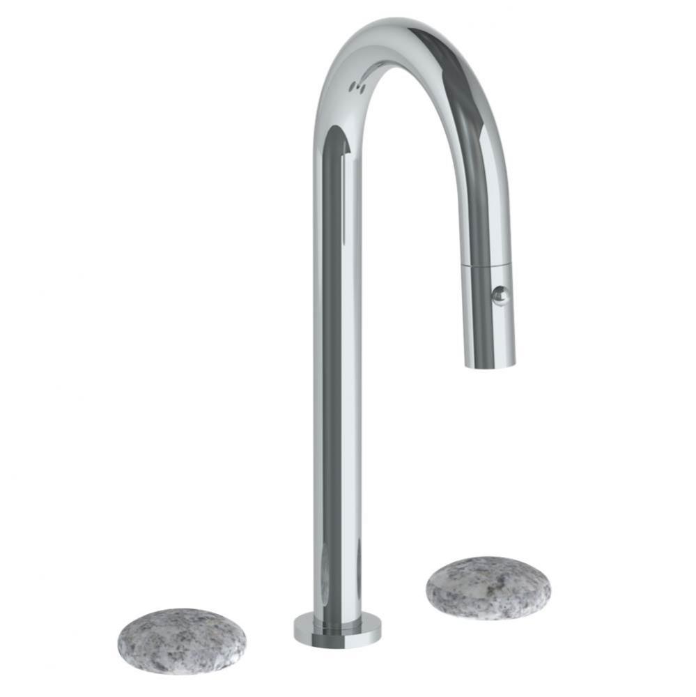 Deck Mounted 3 Hole Gooseneck Prep Faucet with Pull Down Spray