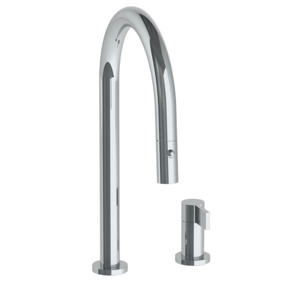 Deck Mounted 2 Hole Square Top Kitchen Faucet with Pull Out Spray