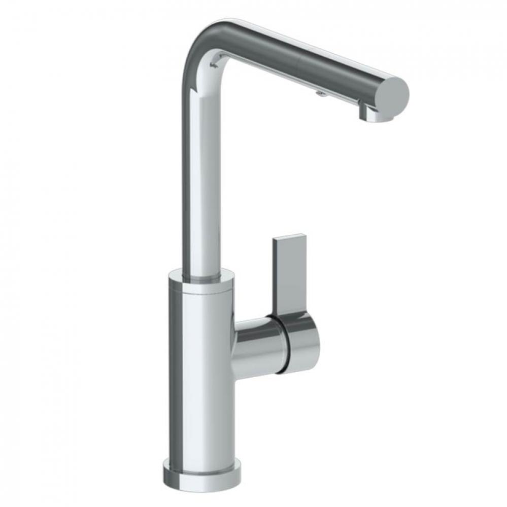 Deck Mounted 1 Hole Square Top Kitchen Faucet with Pull Out Spray - Low Spout