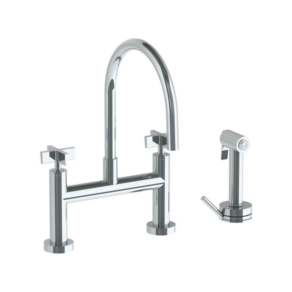 Deck Mounted Bridge Gooseneck Kitchen Faucet with Independent Side Spray