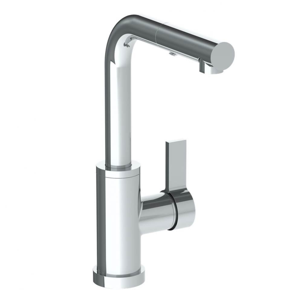 Deck Mounted 1 Hole Square Top Prep Faucet with Pull Out Spray