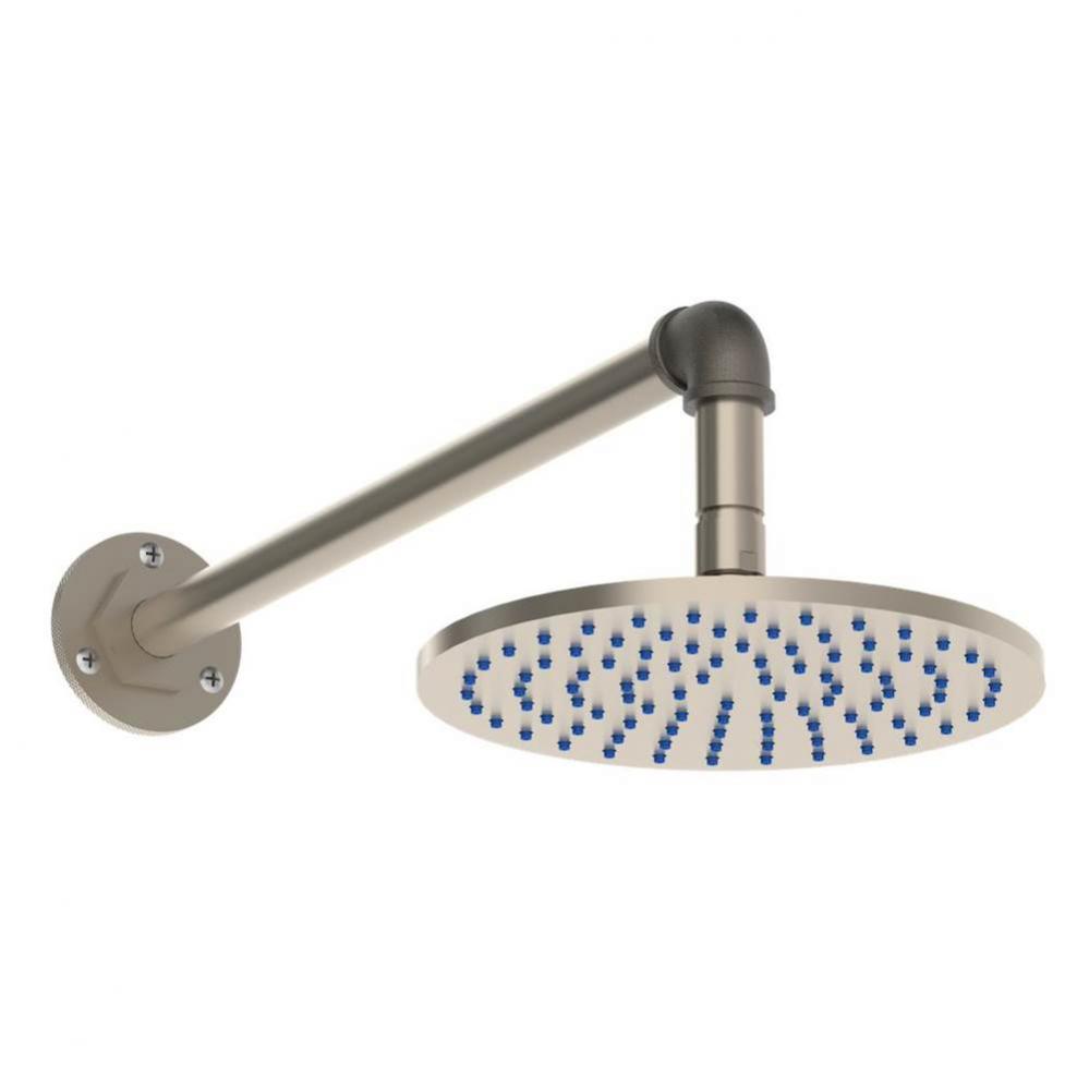 Wall Mounted Showerhead, 8'' dia with 12'' to 18'' Arm and Flange