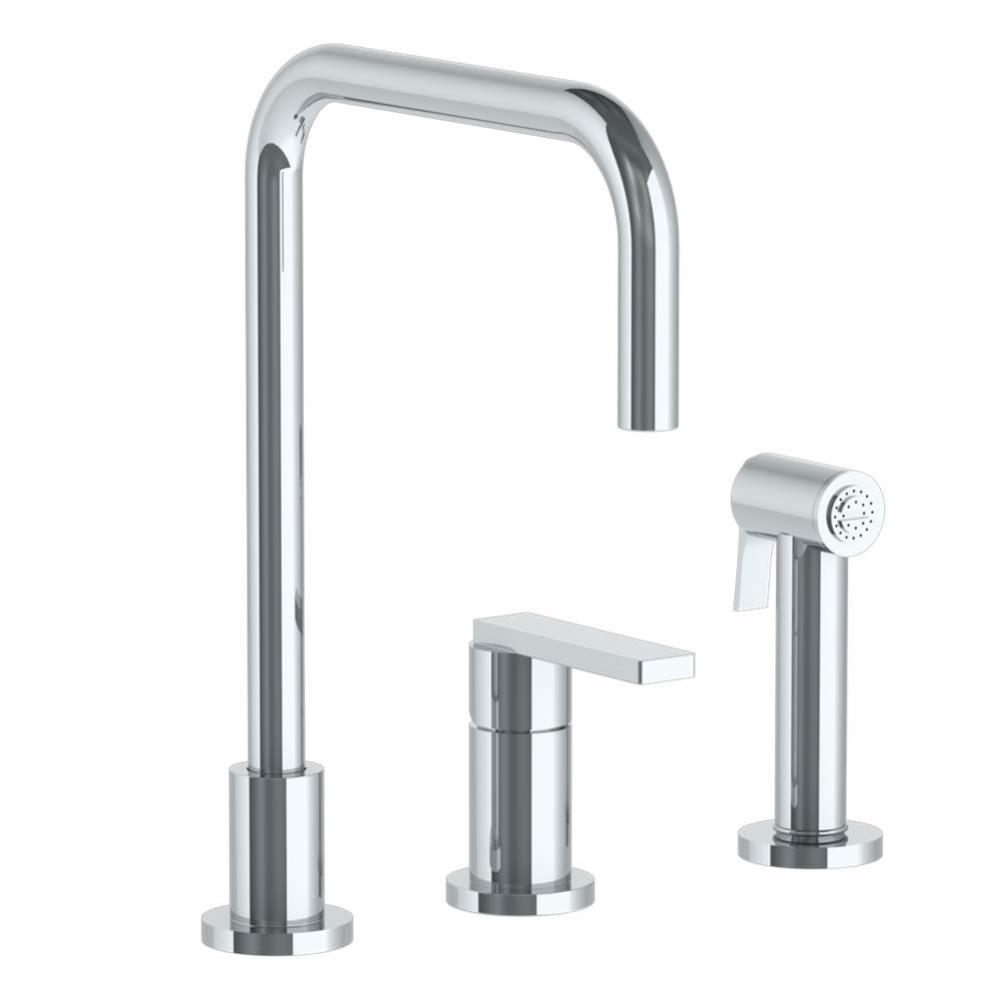 Deck Mounted 3 Hole Square Top Kitchen Set -  Includes Side Spray