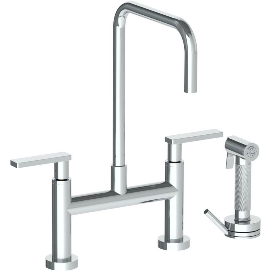 Deck Mounted Bridge Square Top Kitchen Faucet with Independent Side Spray