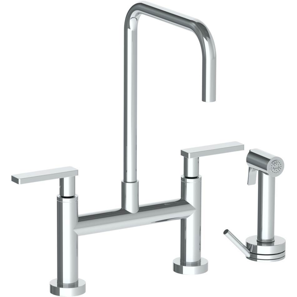 Deck Mounted Bridge Square Top Kitchen Faucet with Independent Side Spray