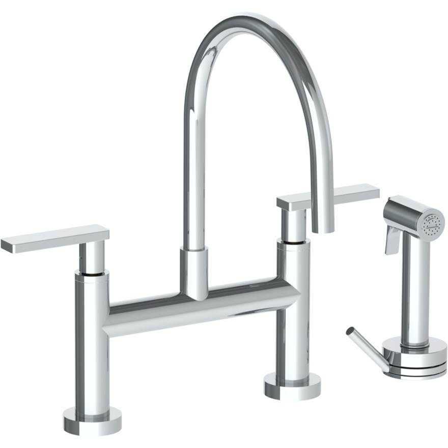 Deck Mounted Bridge Gooseneck Kitchen Faucet with Independent Side Spray