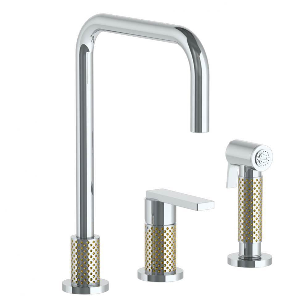 Deck Mounted 3 Hole Square Top Kitchen Set -  Includes Side Spray