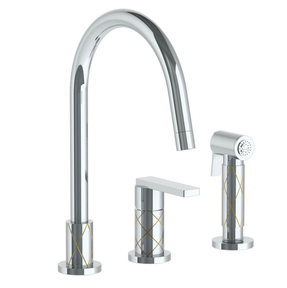 Deck Mounted 3 Hole Gooseneck Kitchen Set -  Includes Side Spray