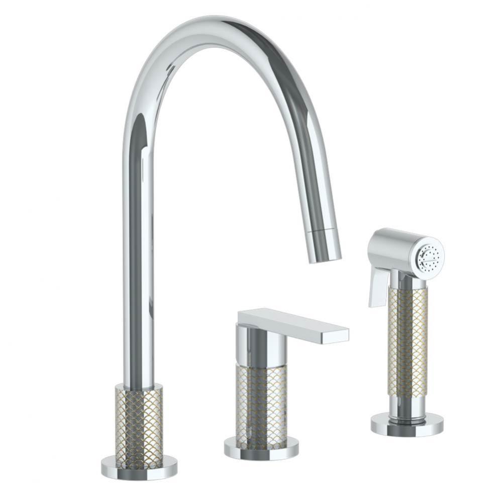 Deck Mounted 3 Hole Gooseneck Kitchen Set -  Includes Side Spray