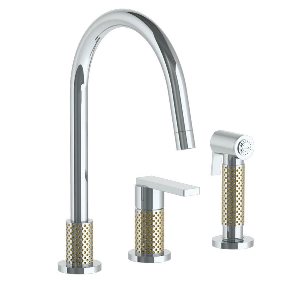 Deck Mounted 3 Hole Gooseneck Kitchen Set -  Includes Side Spray