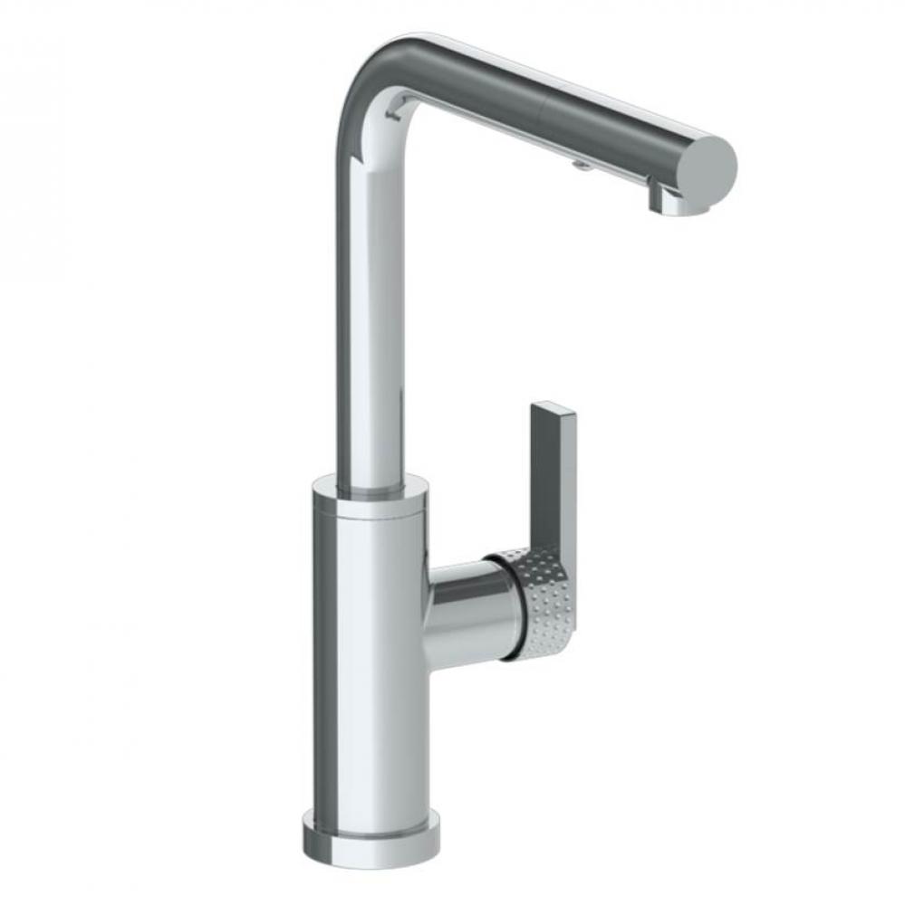 Deck Mounted 1 Hole Square Top Kitchen Faucet with Pull Out Spray -Low Spout
