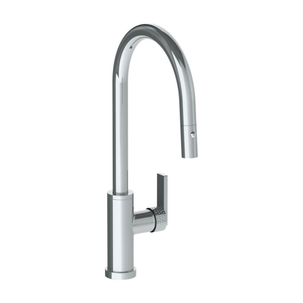 Deck Mounted 1 Hole Gooseneck Kitchen Faucet with Pull Down Spray - High Spout