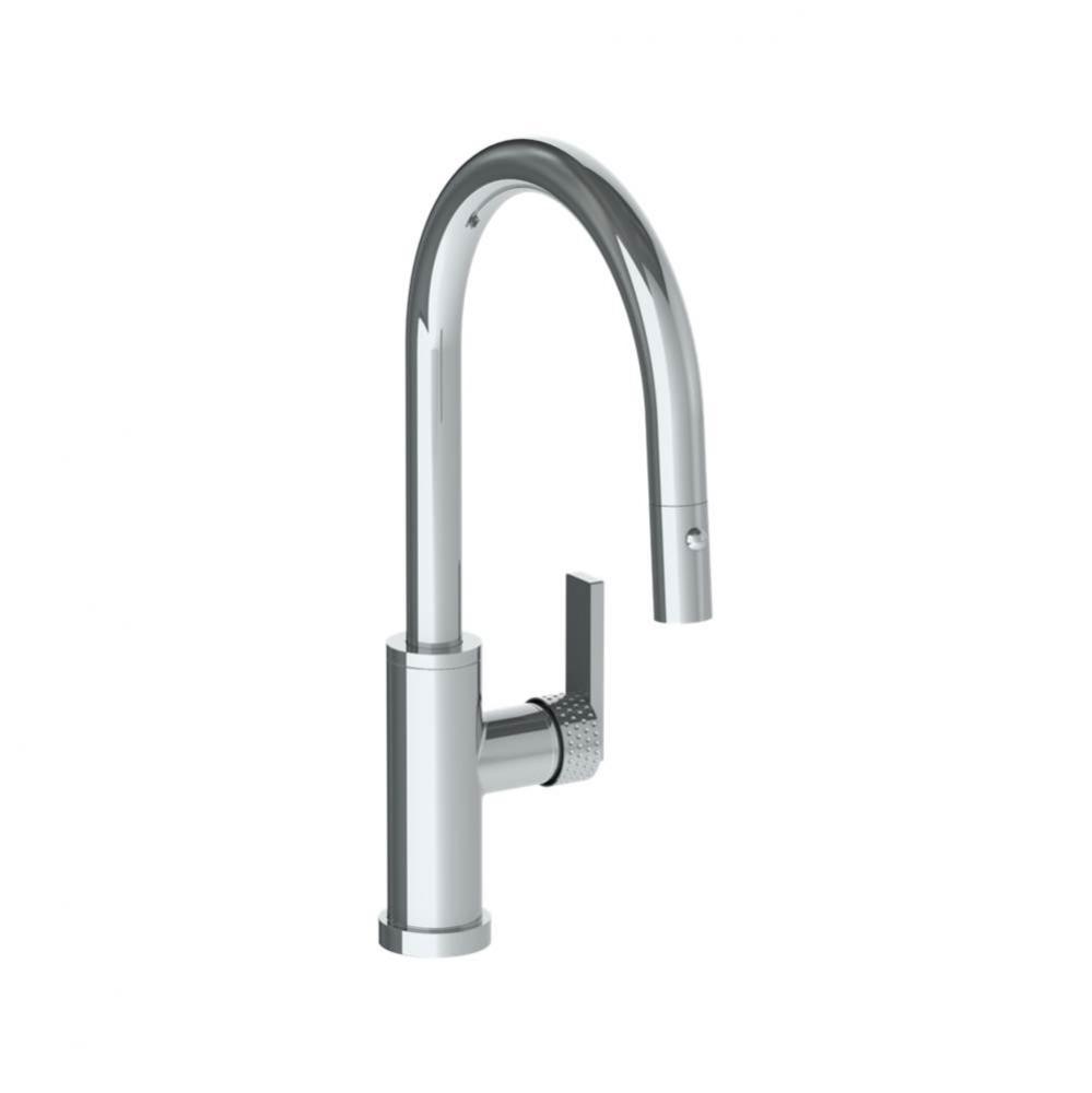 Deck Mounted 1 Hole Gooseneck Kitchen Faucet with Pull Down Spray - Low Spout