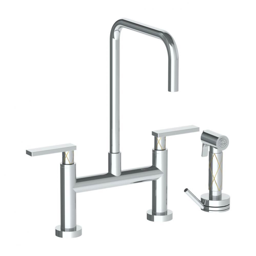 Deck Mounted Bridge Square Top Kitchen Faucet with Independent Side Spray