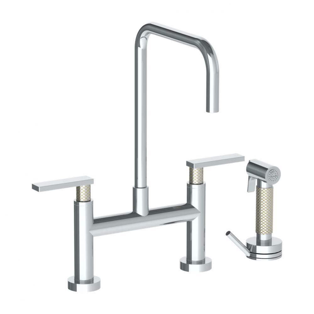 Deck Mounted Bridge Square Top Kitchen Faucet with Independent Side Spray