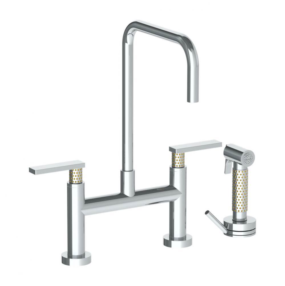 Deck Mounted Bridge Square Top Kitchen Faucet with Independent Side Spray