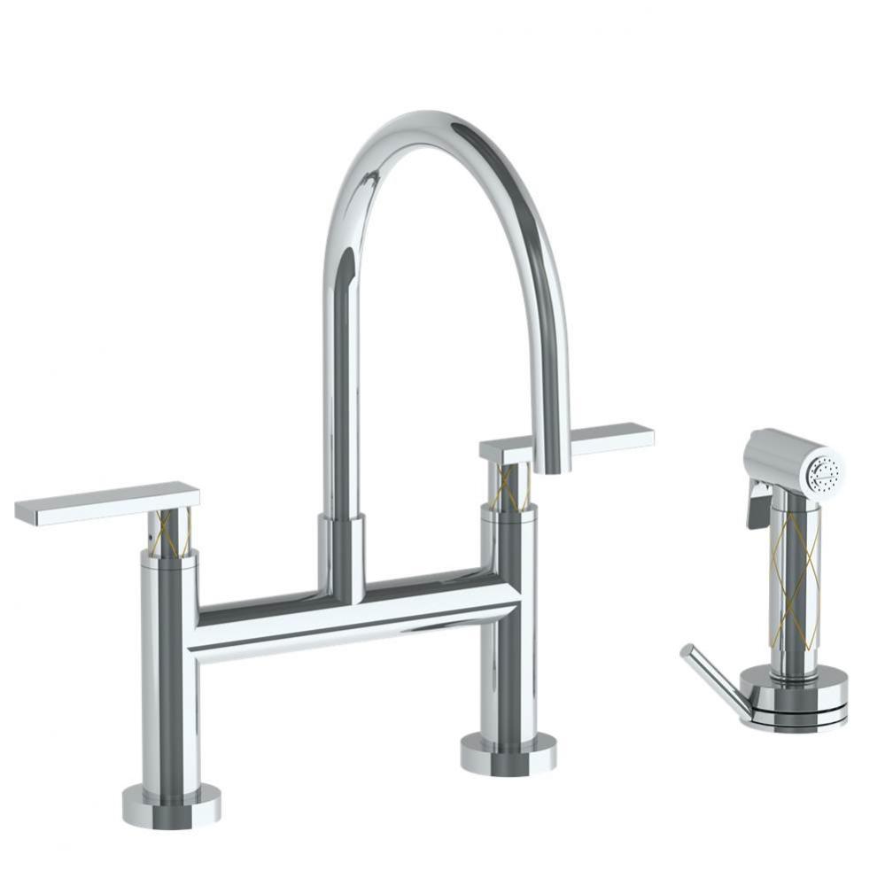 Deck Mounted Bridge Gooseneck Kitchen Faucet with Independent Side Spray