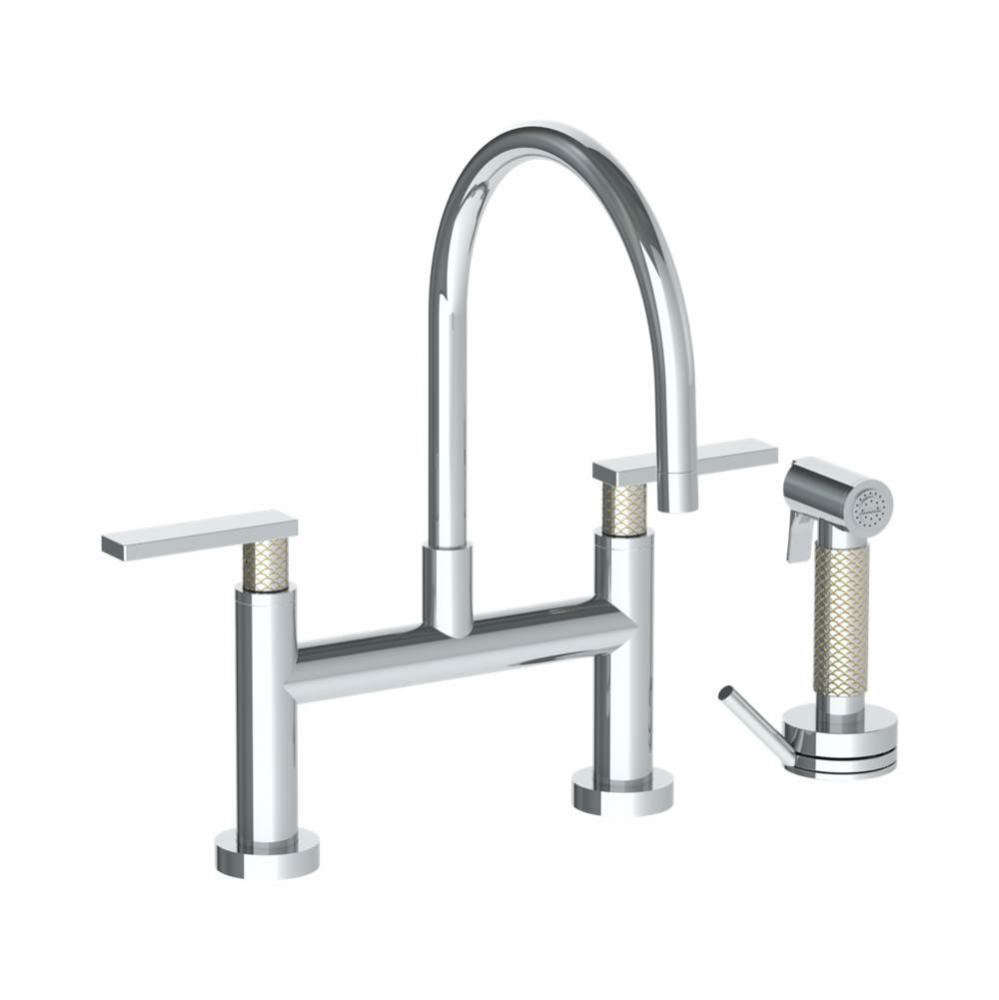 Deck Mounted Bridge Gooseneck Kitchen Faucet with Independent Side Spray