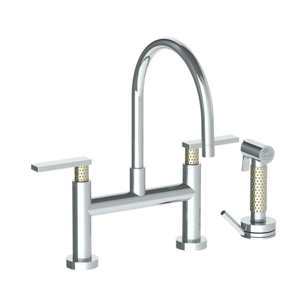 Deck Mounted Bridge Gooseneck Kitchen Faucet with Independent Side Spray