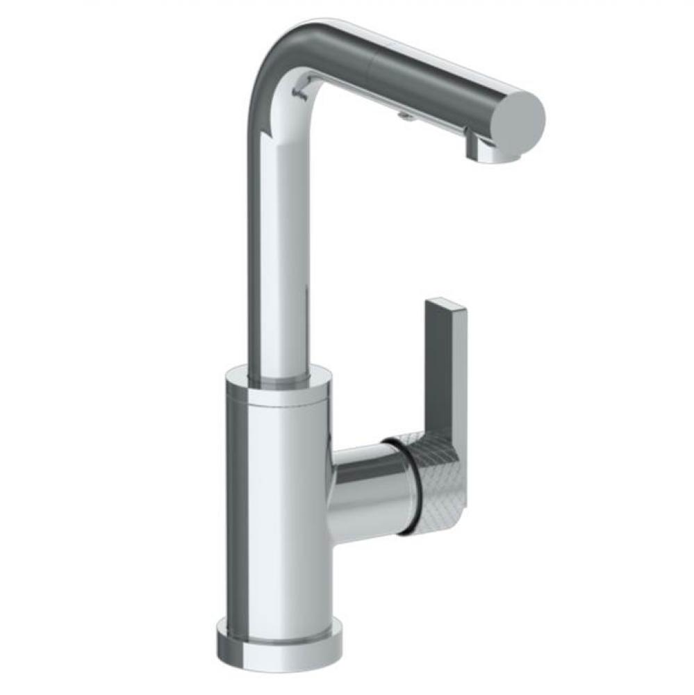 Deck Mounted 1 Hole Square Top Prep Faucet with Pull Out Spray