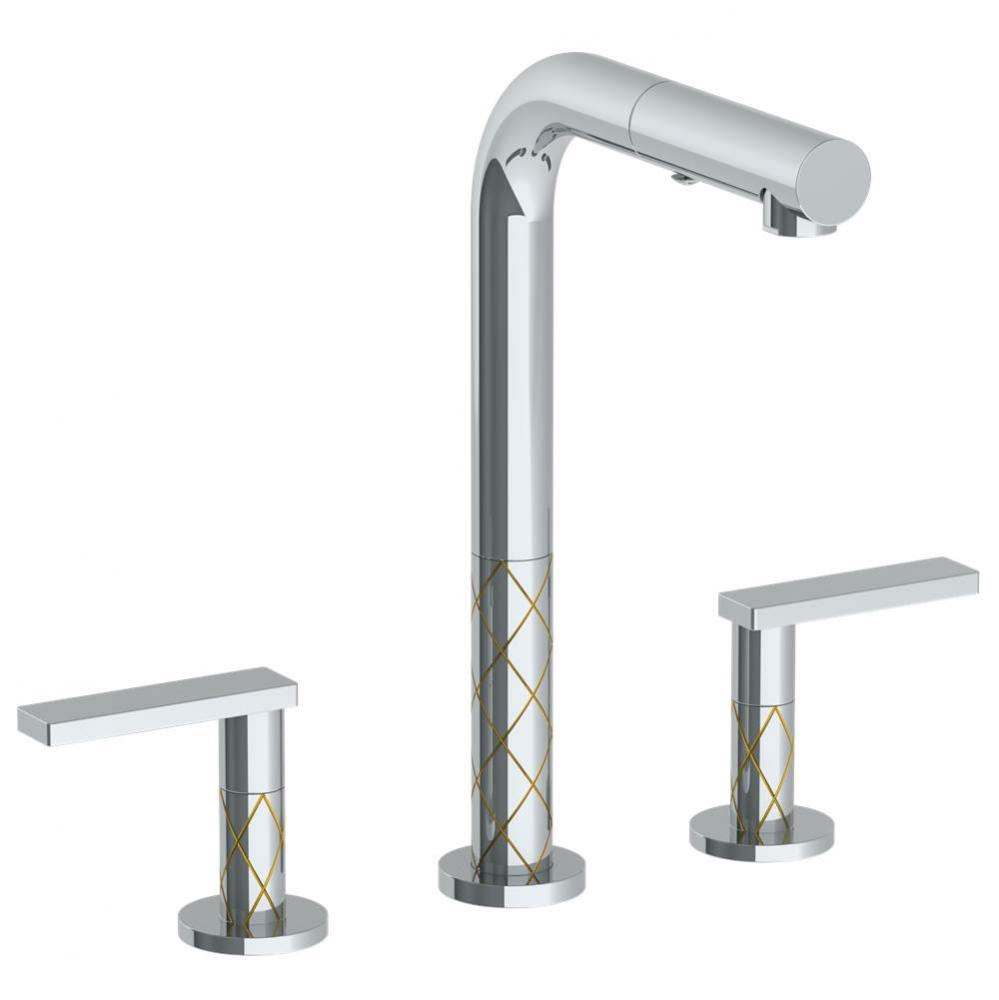 Deck Mounted 3 Hole Square Top Prep Faucet with Pull Out Spray