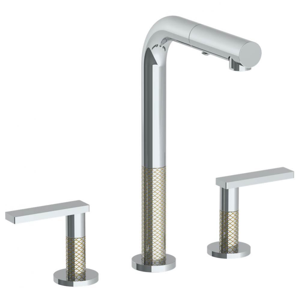 Deck Mounted 3 Hole Square Top Prep Faucet with Pull Out Spray
