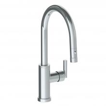 Watermark 27-7.3PG4-CL14-CL - Deck Mounted 1 Hole Gooseneck Kitchen Faucet with Pull Down Spray - Low Spout
