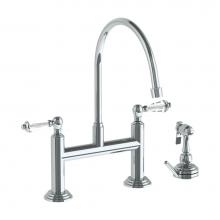 Watermark 321-7.65EG-SWA-PC - Deck Mounted Bridge Extended Gooseneck Kitchen Faucet with Independent Side Spray