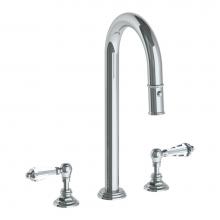 Watermark 321-9PG4-SWA-PC - Deck Mounted 3 Hole Gooseneck Top Prep Faucet with Pull Down Spray
