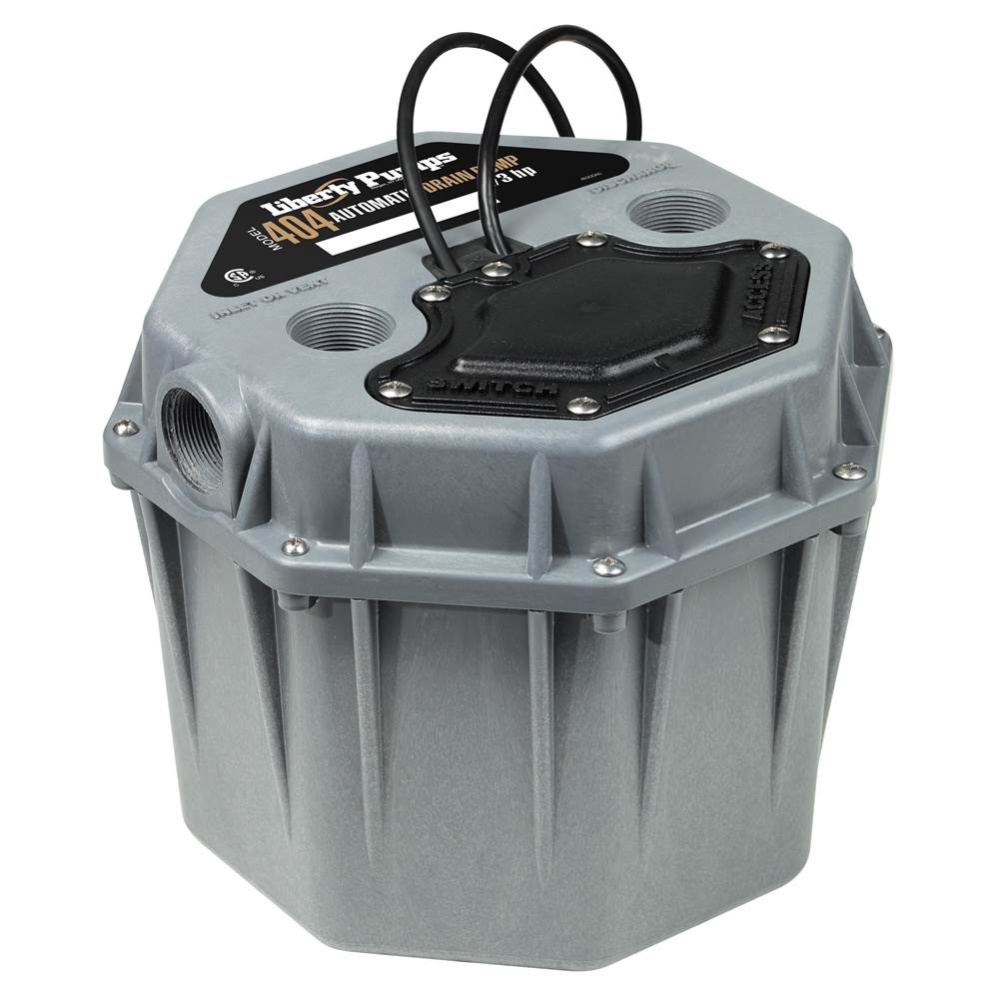 1/3 hp, Residential drain Pump, short profile, 2'' vent, inlet and discharge, 115V, with