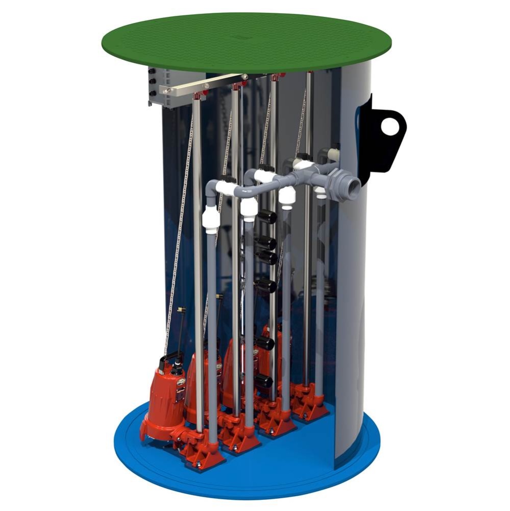 2 hp, Quadplex Grinder Package, 3PH, 440-480V, 3'' Discharge with 48'' x 84&ap