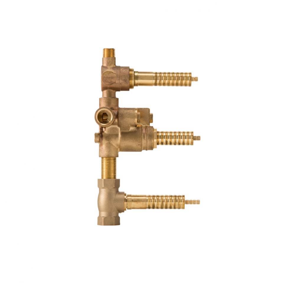 3-Handle Thermostatic Rough Valve with 2-Way Diverter Non-Shared Functions