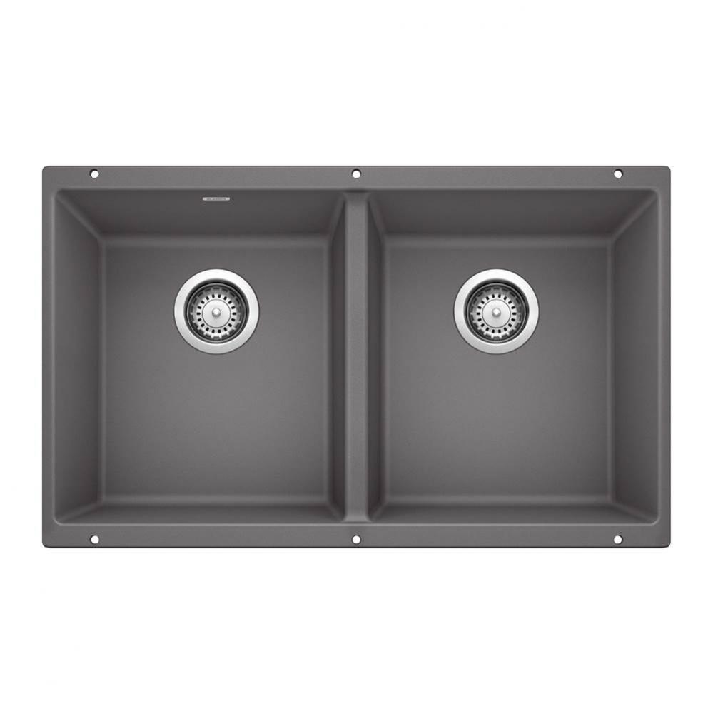 Precis SILGRANIT 29'' 50/50 Double Bowl Undermount Kitchen Sink - Cinder