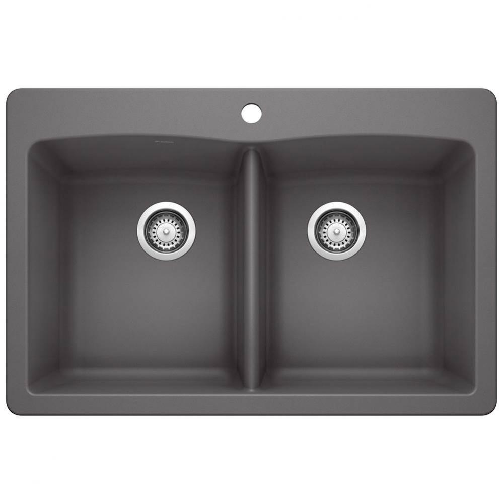 Diamond SILGRANIT 33'' 50/50 Double Bowl Dual Mount Kitchen Sink - Cinder