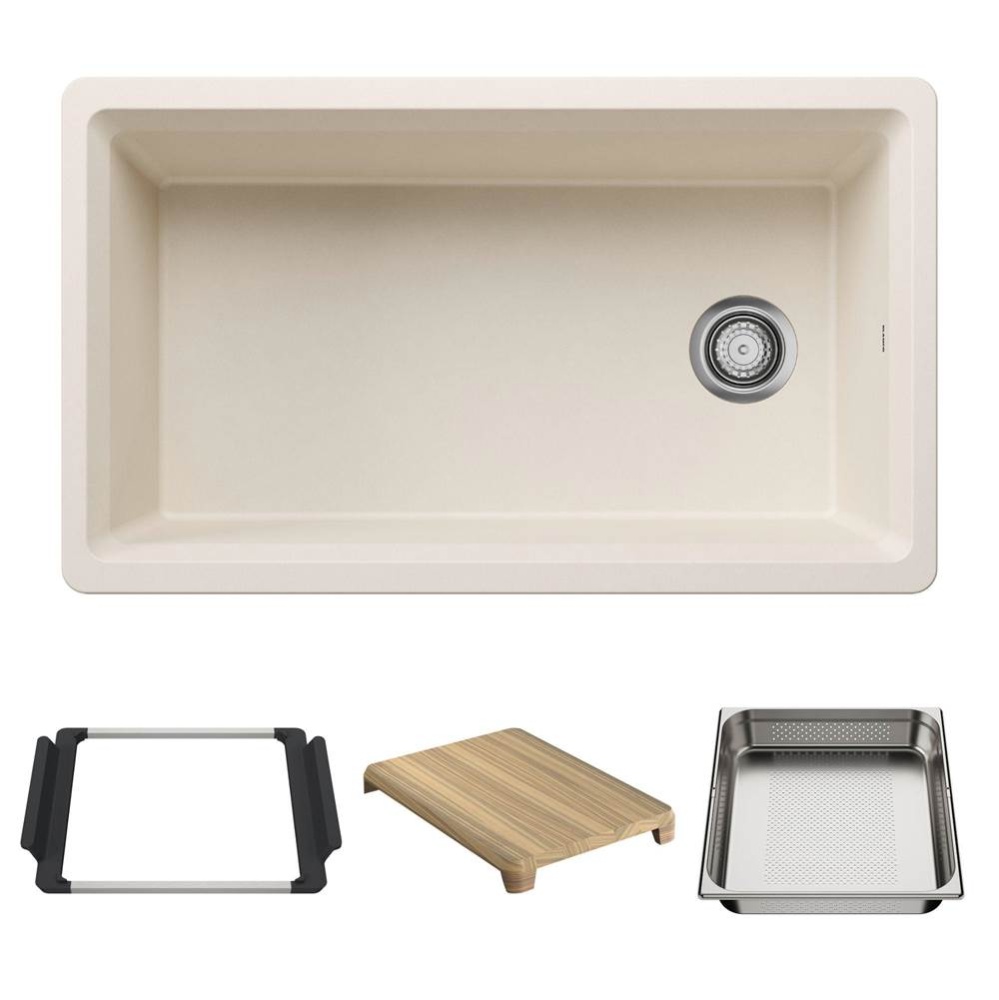 Inteos SILGRANIT 33'' Single Bowl Reversible Undermount Workstation Kitchen Sink - Soft