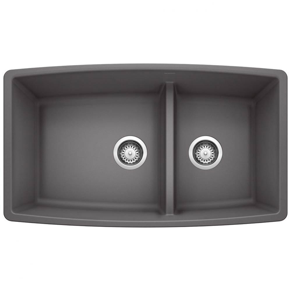 Performa SILGRANIT 33'' 60/40 Double Bowl Undermount Kitchen Sink with Low Divide - Cind