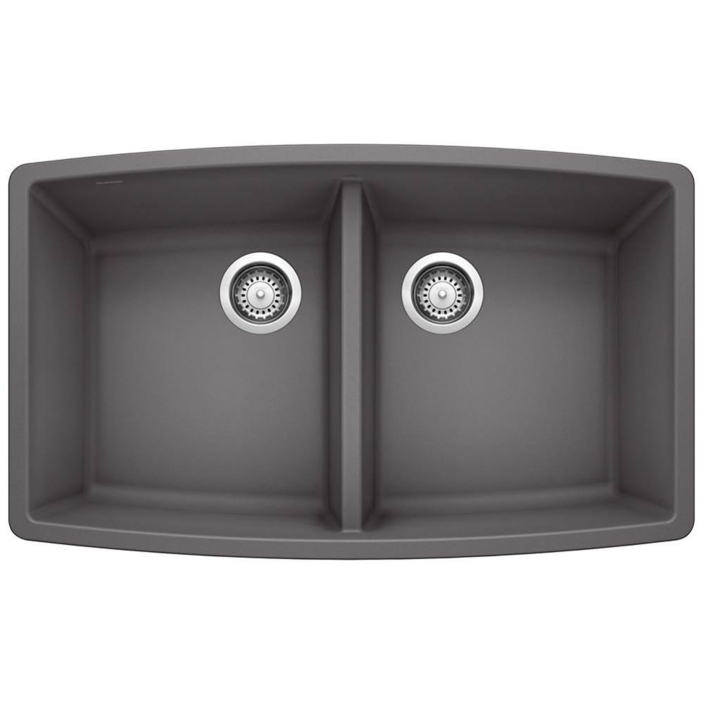 Performa SILGRANIT 33'' 50/50 Double Bowl Undermount Kitchen Sink - Cinder