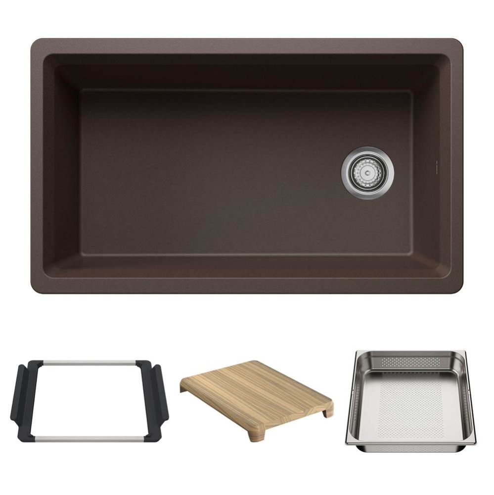 Inteos SILGRANIT 33'' Single Bowl Reversible Undermount Workstation Kitchen Sink - Cafe