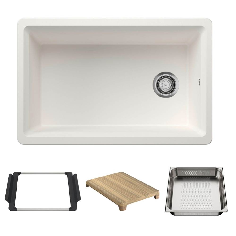 Inteos SILGRANIT 30'' Single Bowl Reversible Undermount Workstation Kitchen Sink - White