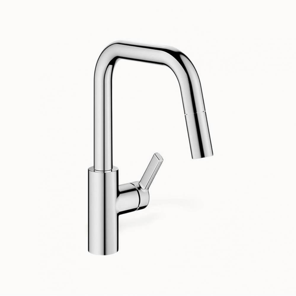 Luna E Single-Hole Kitchen Faucet With Pull-Out Spray - Geometric Spout With Side Lever - Polished