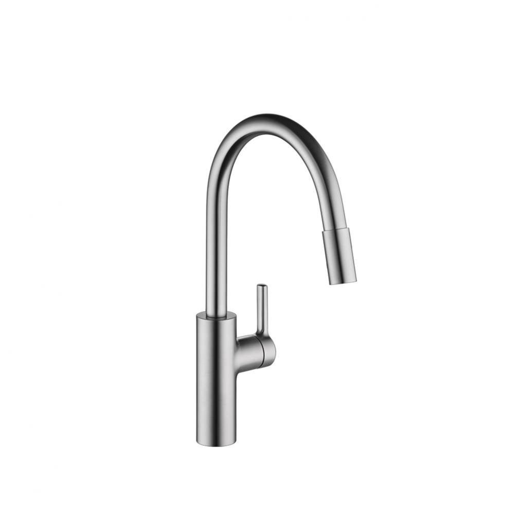 Luna E Single-Hole Kitchen Faucet With Pull-Out Spray - High Arc Spout With Side Lever - Brushed S