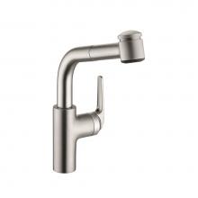 KWC 10.061.003.127 - Domo Single-Hole Kitchen Faucet With Pull-Out Spray - Side Lever - Brushed Stainless Steel